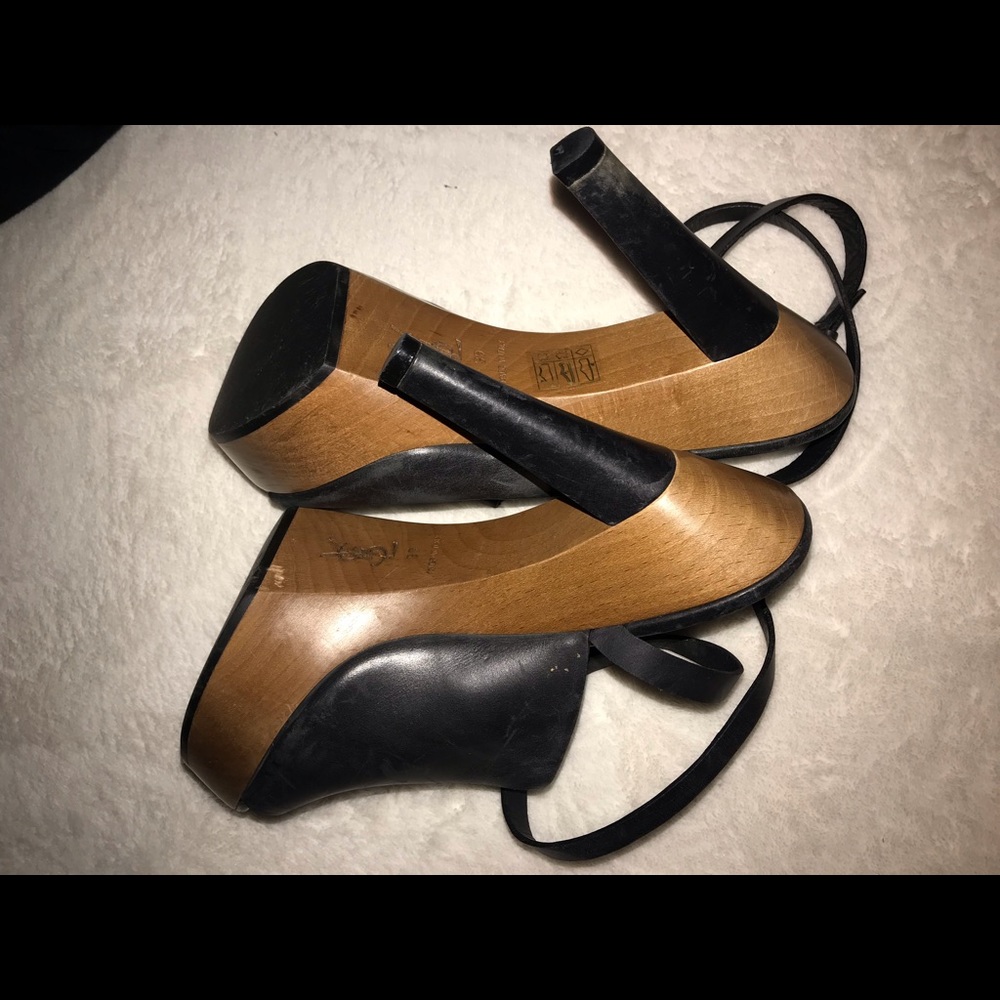 YSL back leather/wood ankle strap heels (9)💜HP❤️ - Picture 8 of 8